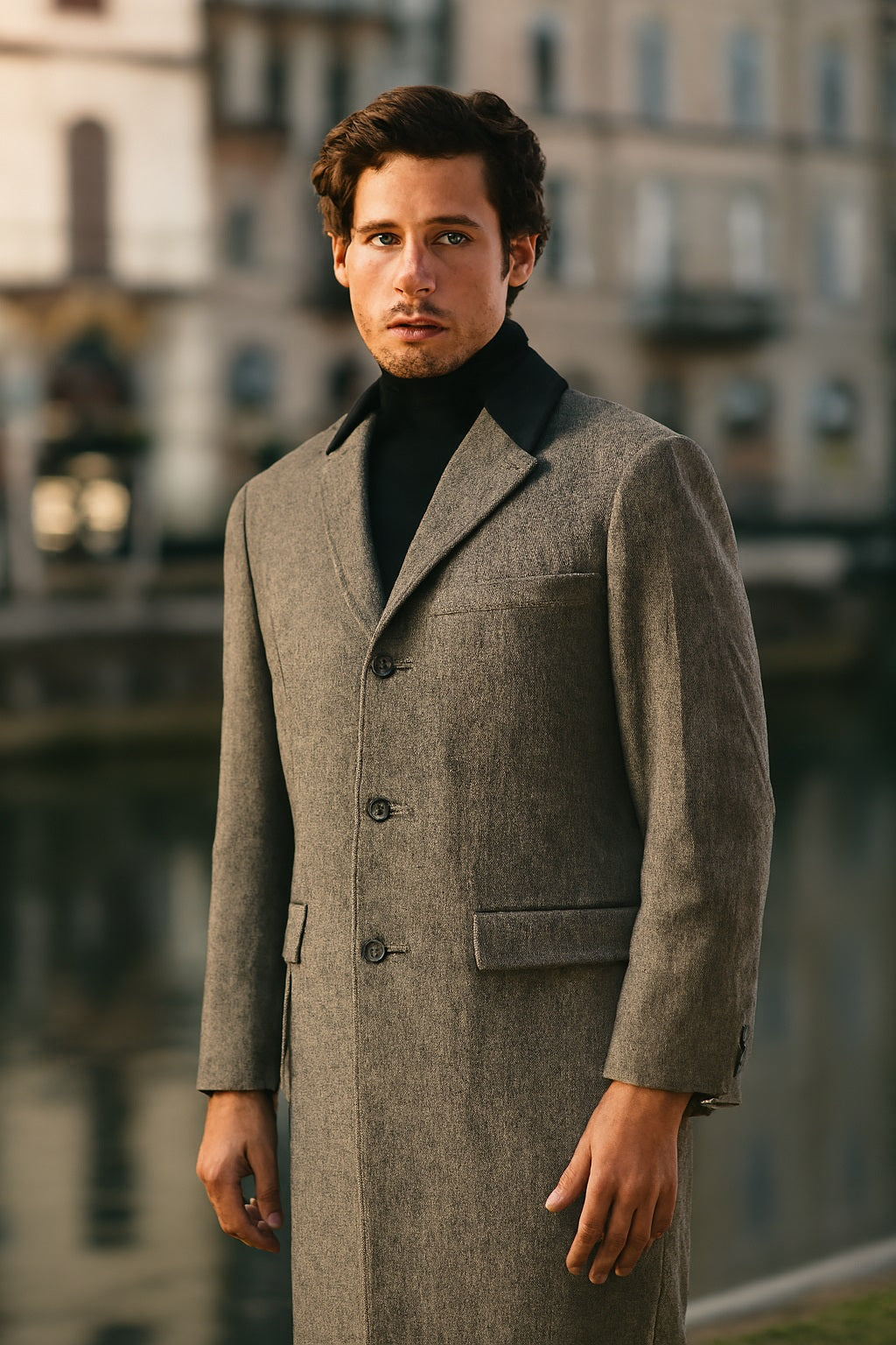 Herringbone Wool & Cashmere Chesterfield Overcoat – 1920s Full
