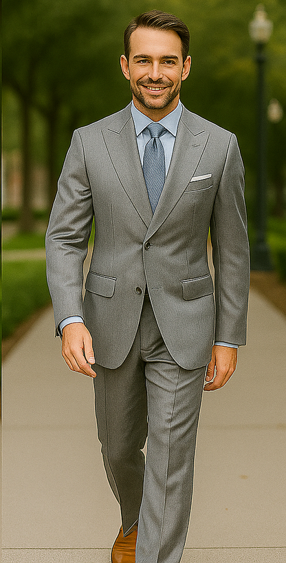 Classic 3PC 2 Button Suit Super 150's 1 Pleat Pants Italian Fabric Gray - Image 2