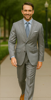 Classic 3PC 2 Button Suit Super 150's 1 Pleat Pants Italian Fabric Gray - Image 2