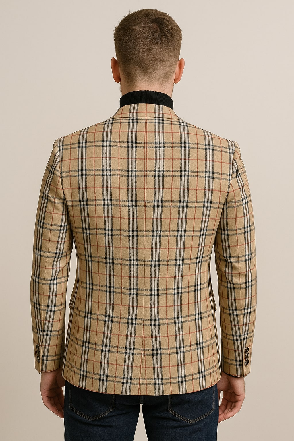 Classic Beige Checkered Blazer – Tan Plaid Sport Coat - Camel Windowpane Pattern - Image 4