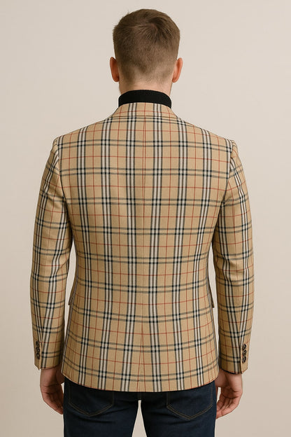 Classic Beige Checkered Blazer – Tan Plaid Sport Coat - Camel Windowpane Pattern - Image 4