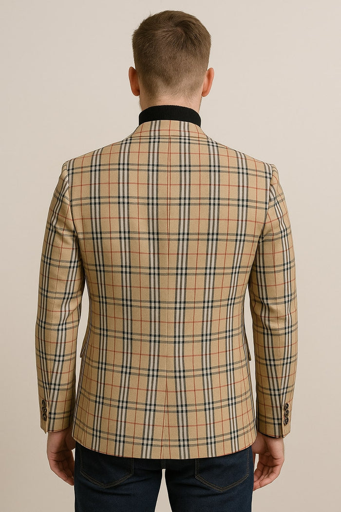 Classic Beige Checkered Blazer – Tan Plaid Sport Coat - Camel Windowpane Pattern - Image 4