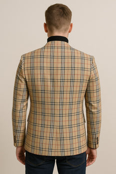 Classic Beige Checkered Blazer – Tan Plaid Sport Coat - Camel Windowpane Pattern - Image 4