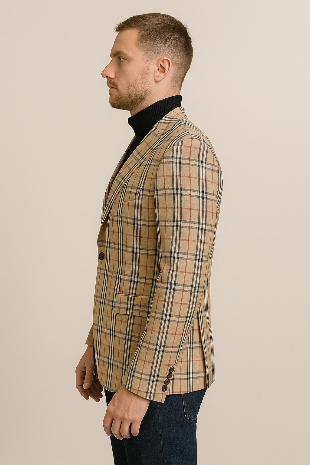Classic Beige Checkered Blazer – Tan Plaid Sport Coat - Camel Windowpane Pattern - Image 2