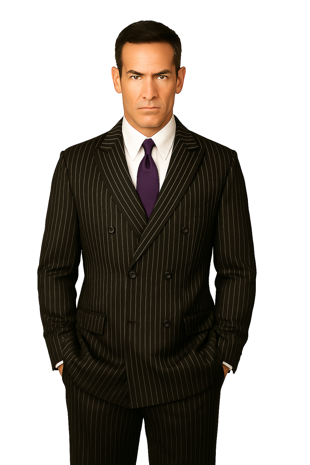 1920s Gangster Custom - Black Bold Gangster Pinstripe Suit - Image 8