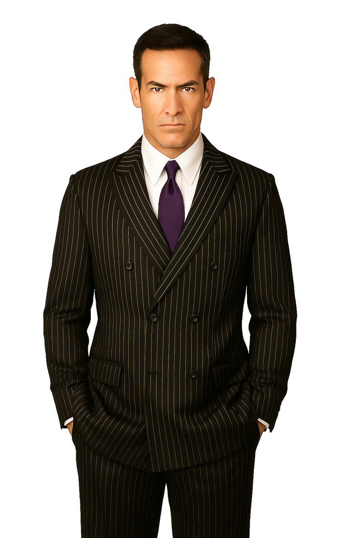 1920s Gangster Custom - Black Bold Gangster Pinstripe Suit - Image 8