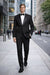 2 Button Solid Black Tuxedo With Black Trim No Pleated Pants Wool Suit