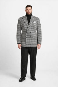 Men’s 100% Wool Houndstooth Blazer – Black and White Modern Fit