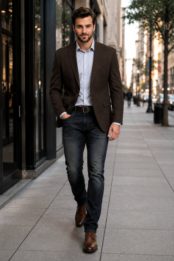 Men’s Brown 2 Button Dress Casual Blazer with Notch Lapel, Fashion Sport Coat