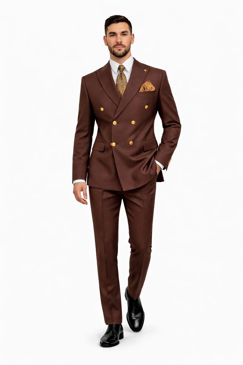 Mens Double Breasted Blazer - Wool Brown Sport Coat With Gold Buttons - Image 5