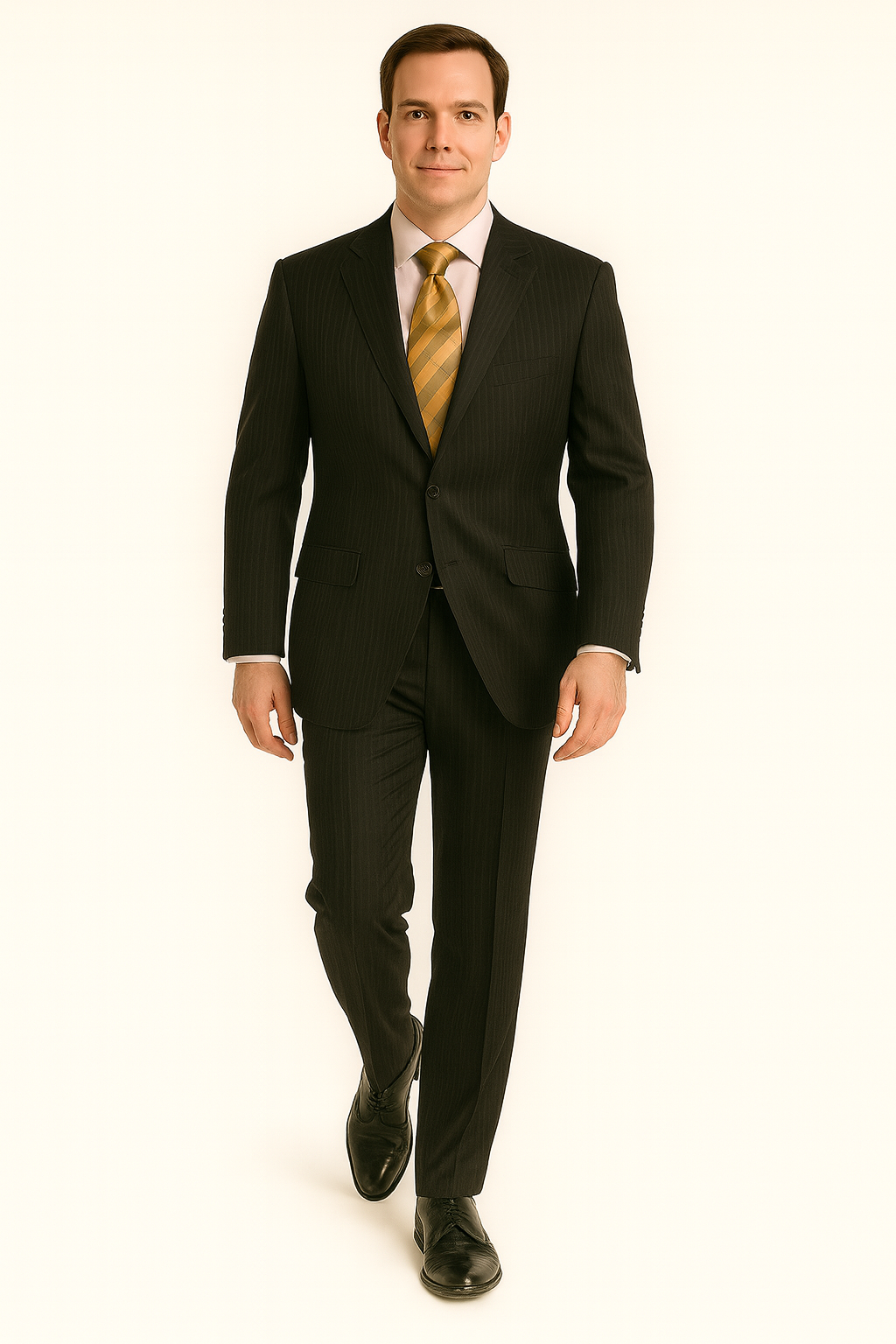 Black Almost Very Dark Gray Wiht Light Gray Pinstripe 100% Worsted Wool Available In 2 Or 3 Buttons Style Regular Classic Cut Cheap Priced Business Suits Clearance Sale - Image 5