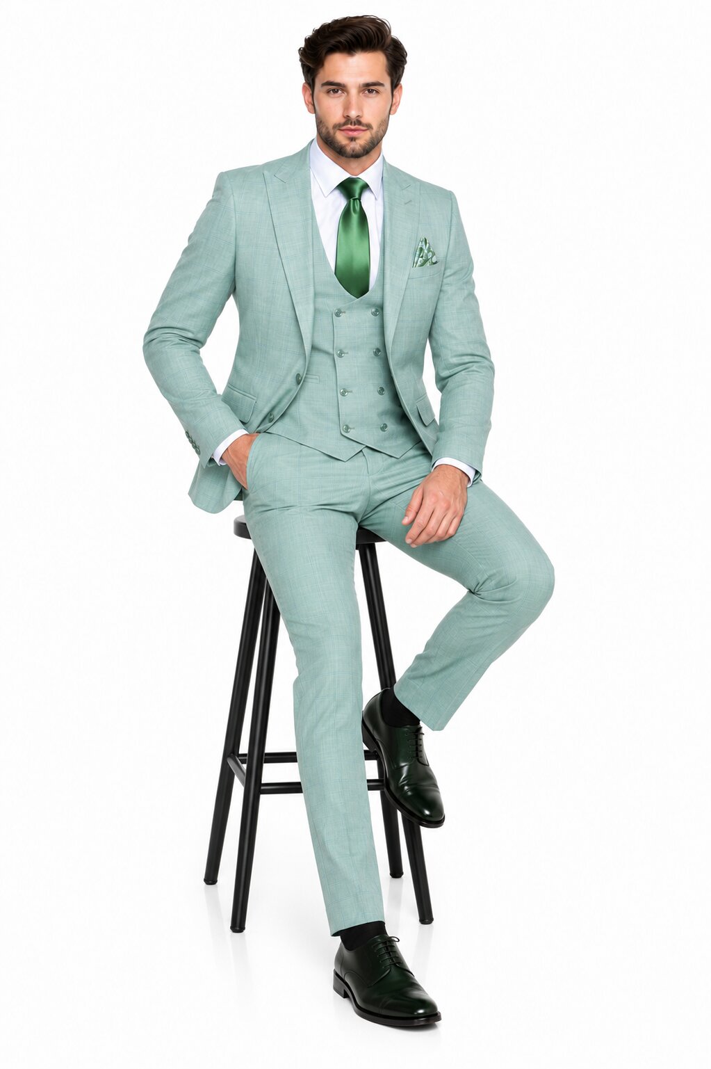 Tiglio Rosso Suit  - Classic Fit Athletic Cut 100% Wool Super 150s Italian Fabric Peak Lapel in Color Mint Green