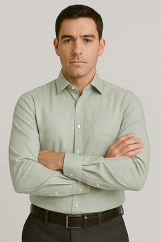 Mens Outlet Long Sleeve 100% Cotton Shirt - Green