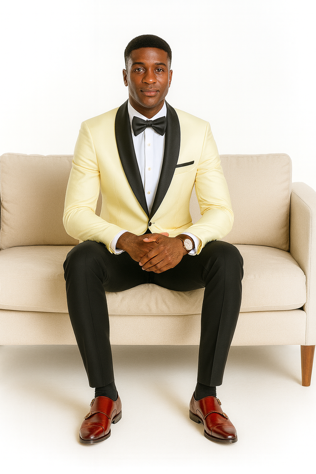 Big And Tall Suit For Men - Jacket + Pants + Bowtie + Pants - Ivory Suit - Image 7