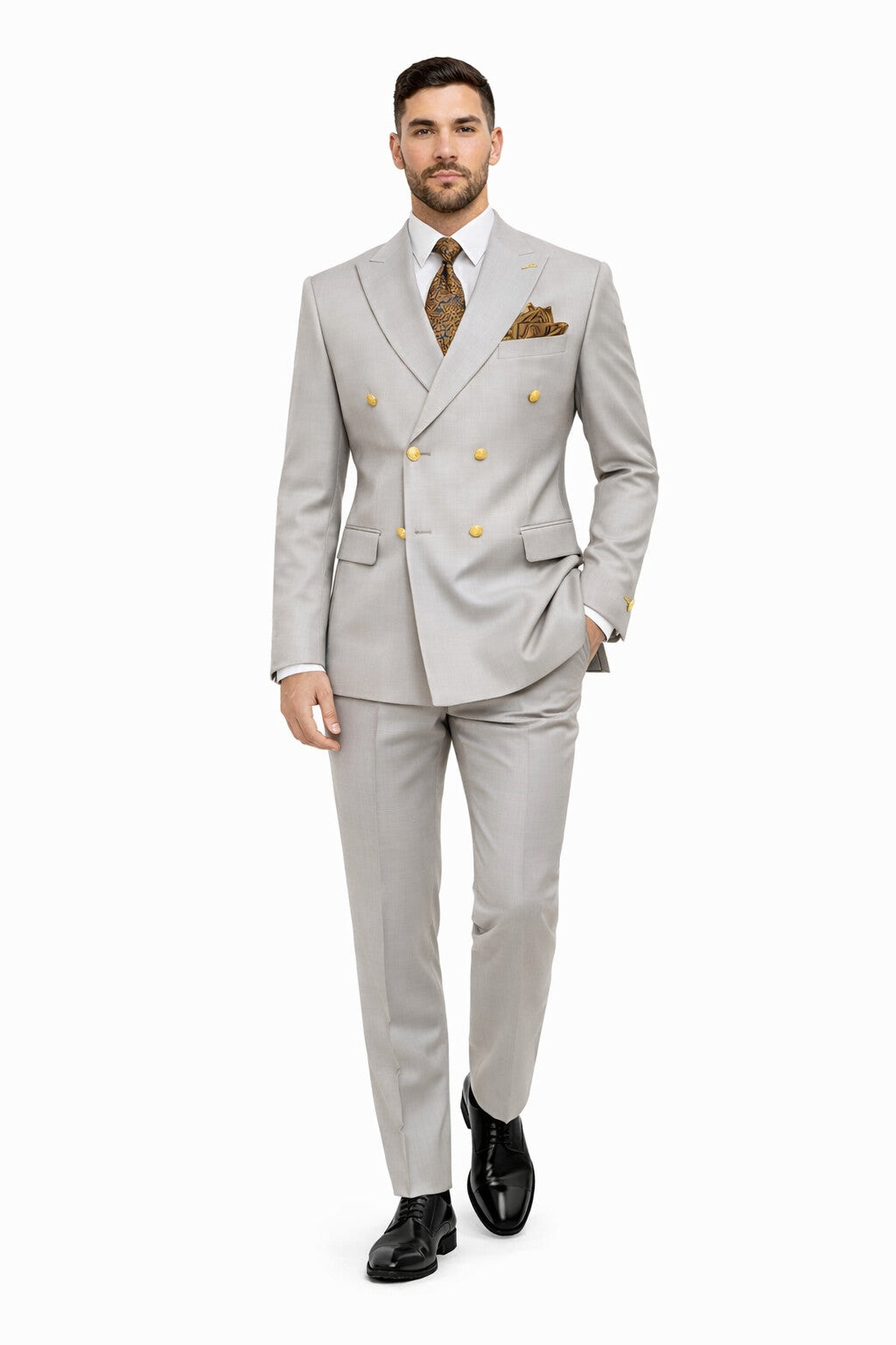 Mens Double Breasted Blazer - Wool Light Grey Sport Coat With Gold Buttons - Image 5