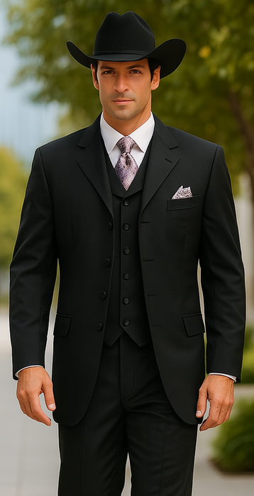 Classic Long Solid Black Fashion Suits