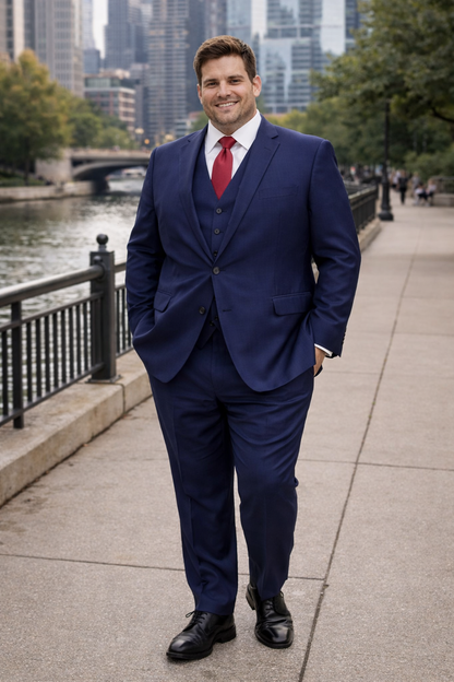 Mens Tiglio Solid Navy Suit – Classic 2 Piece Navy Blue Suit for Wedding, Business & Formal Wear