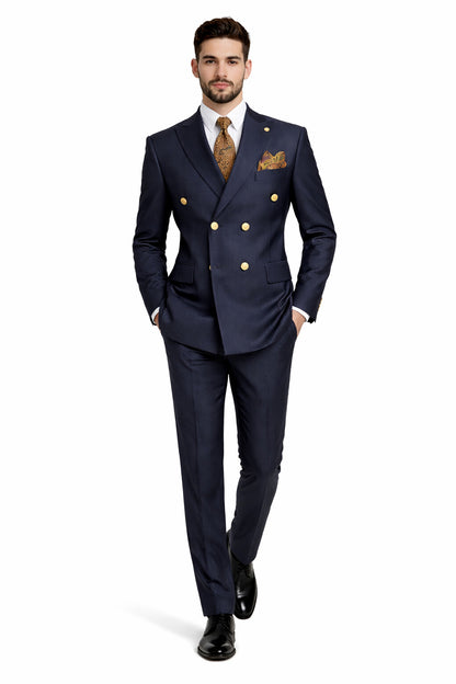 Mens Double Breasted Blazer - Wool Navy Blue Sport Coat With Gold Buttons - Image 4