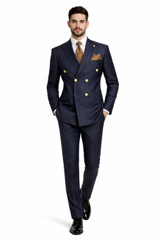 Mens Double Breasted Blazer - Wool Navy Blue Sport Coat With Gold Buttons - Image 4