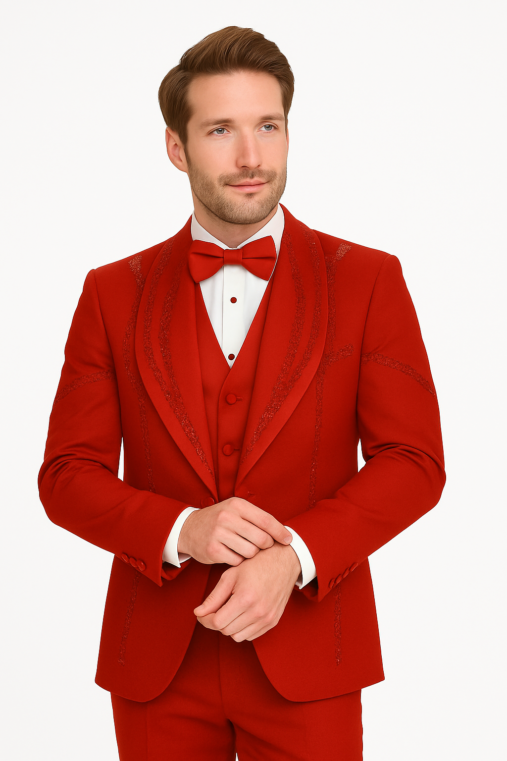 Italian Red Wool 3-Piece Modern Fit Tuxedo - Image 6