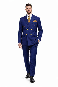 Mens Double Breasted Blazer - Wool Royal Blue Sport Coat With Gold Buttons - Image 5
