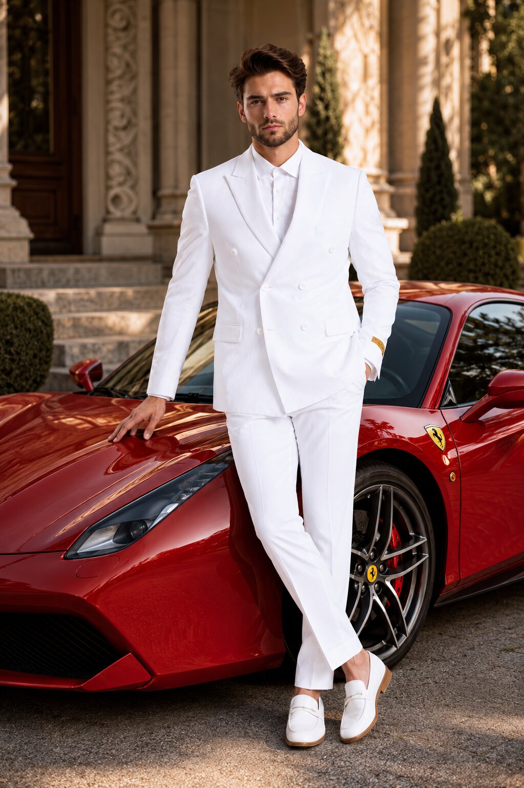 Men's Double Breasted Summer Seersucker Suit in White Pinstripe by Alberto Nardoni
