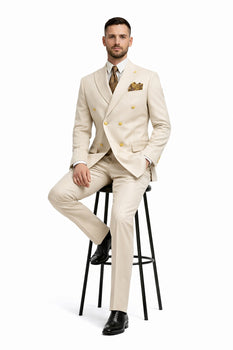 Mens Double Breasted Blazer - Wool Light Tan Sport Coat With Gold Buttons - Image 4