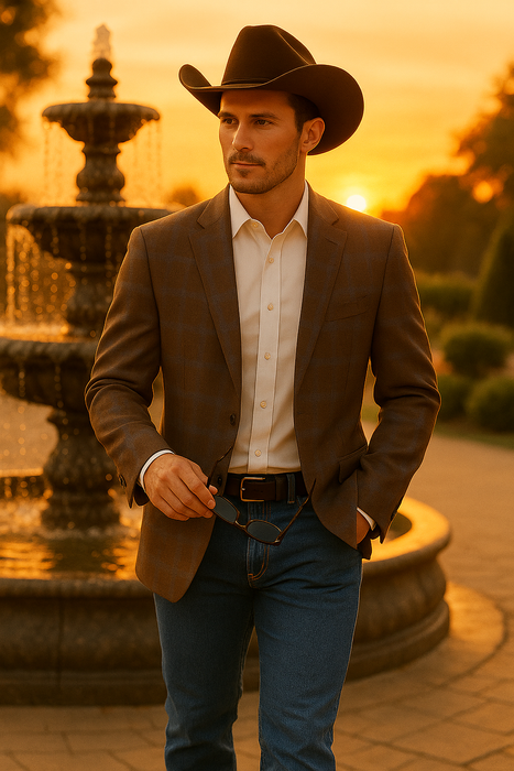 Saco vaquero - Western Sport Coat - Western Blazer- Men's Two Button Business Casual Double Windowpane Sport Coat