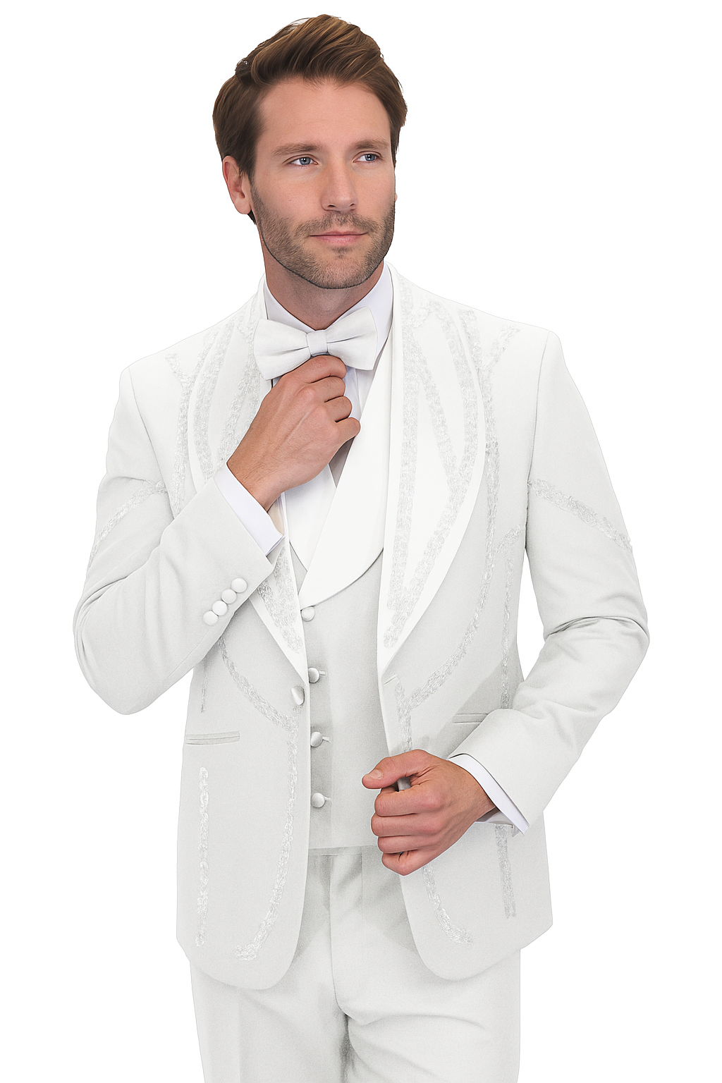 Italian Wool 3-Piece Modern Fit White Tuxedo - Image 8