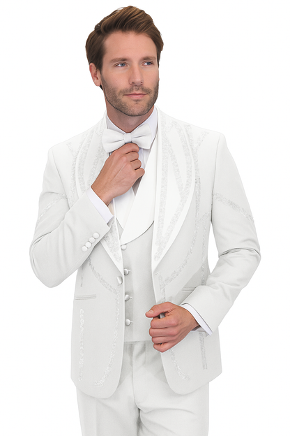 Italian Wool 3-Piece Modern Fit White Tuxedo - Image 8
