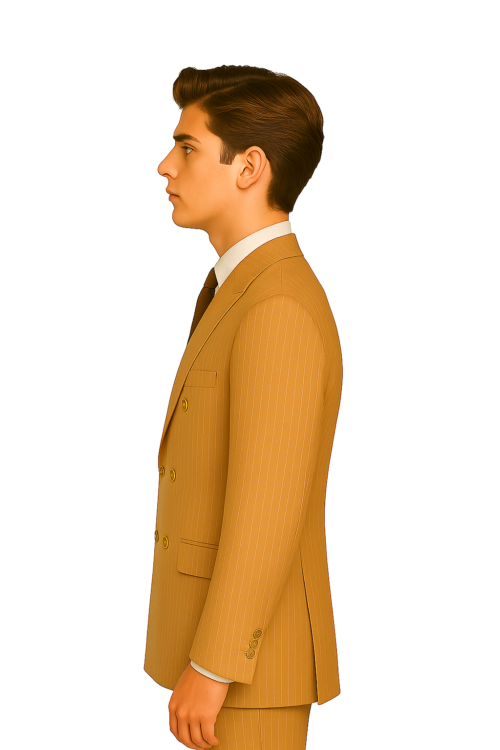 1920s Gangster Custom - Bold Gangster Pinstripe Suit Camel - Image 5