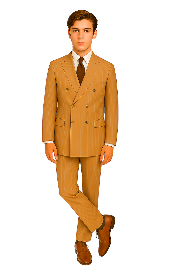 1920s Gangster Custom - Bold Gangster Pinstripe Suit Camel - Image 7