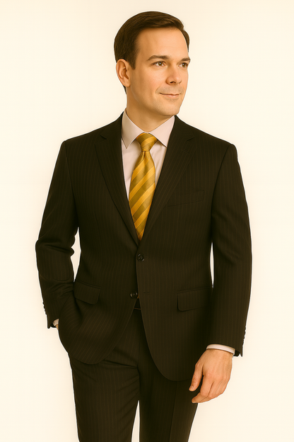 Black Almost Very Dark Gray Wiht Light Gray Pinstripe 100% Worsted Wool Available In 2 Or 3 Buttons Style Regular Classic Cut Cheap Priced Business Suits Clearance Sale - Image 4
