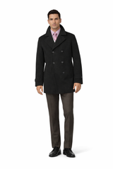 COAT08 Men'S Dress Coat Wool Blend,Broad Lapel High-Buttoned Collars Black Men'S Overcoat/Double Breasted Side Pocket