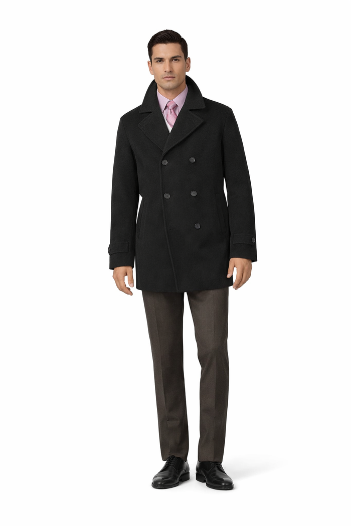 COAT08 Men'S Dress Coat Wool Blend,Broad Lapel High-Buttoned Collars Black Men'S Overcoat/Double Breasted Side Pocket
