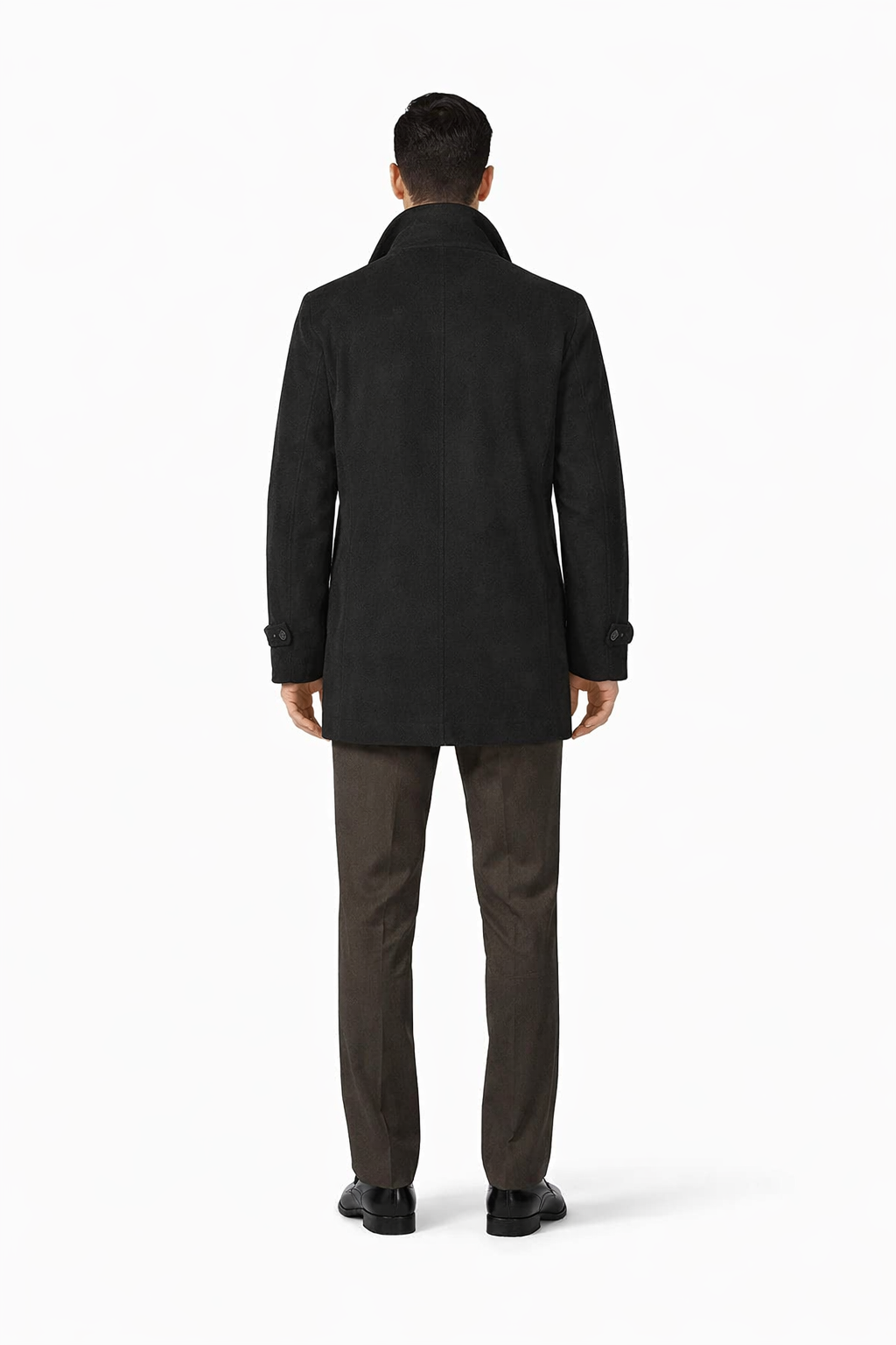 COAT08 Men'S Dress Coat Wool Blend,Broad Lapel High-Buttoned Collars Black Men'S Overcoat/Double Breasted Side Pocket - Image 2