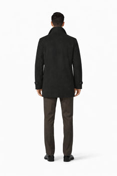 COAT08 Men'S Dress Coat Wool Blend,Broad Lapel High-Buttoned Collars Black Men'S Overcoat/Double Breasted Side Pocket - Image 2