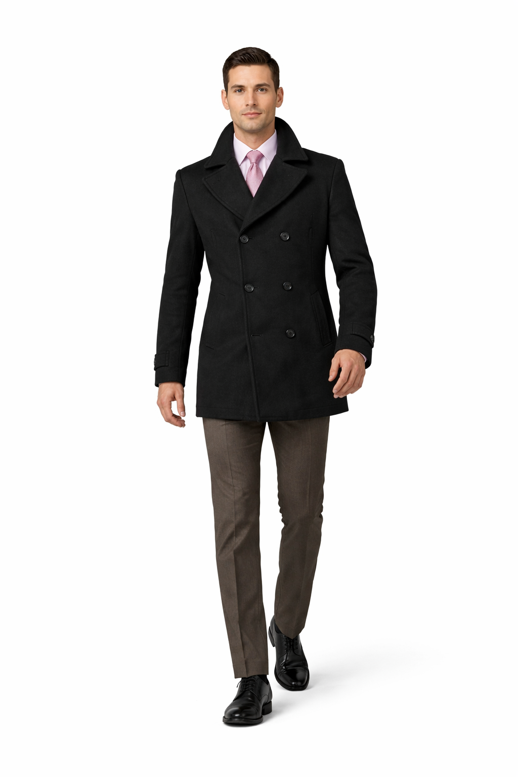 COAT08 Men'S Dress Coat Wool Blend,Broad Lapel High-Buttoned Collars Black Men'S Overcoat/Double Breasted Side Pocket - Image 3