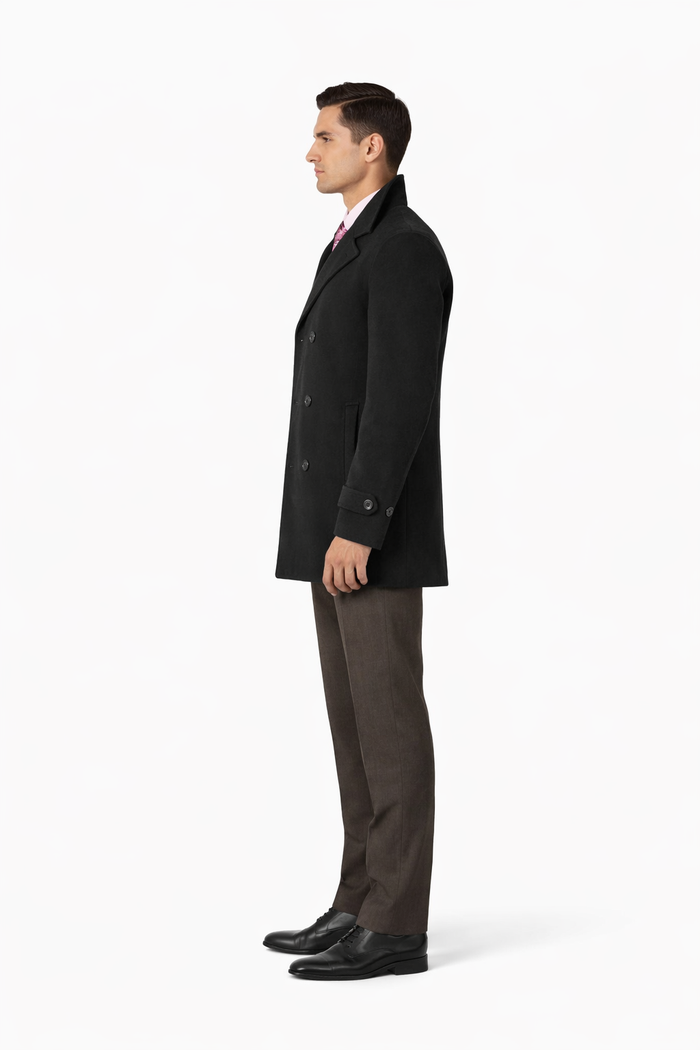 COAT08 Men'S Dress Coat Wool Blend,Broad Lapel High-Buttoned Collars Black Men'S Overcoat/Double Breasted Side Pocket - Image 4