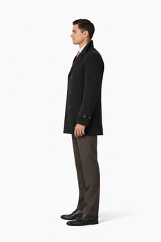 COAT08 Men'S Dress Coat Wool Blend,Broad Lapel High-Buttoned Collars Black Men'S Overcoat/Double Breasted Side Pocket - Image 4