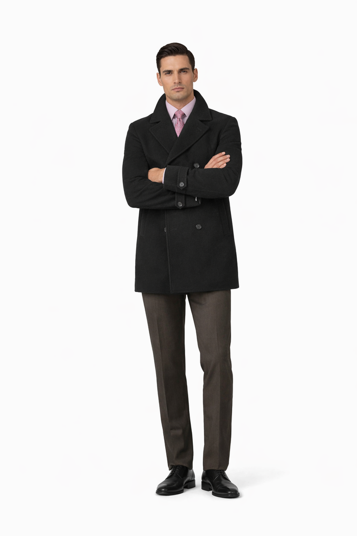 COAT08 Men'S Dress Coat Wool Blend,Broad Lapel High-Buttoned Collars Black Men'S Overcoat/Double Breasted Side Pocket - Image 5