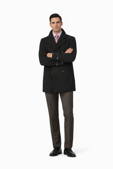COAT08 Men'S Dress Coat Wool Blend,Broad Lapel High-Buttoned Collars Black Men'S Overcoat/Double Breasted Side Pocket - Image 5