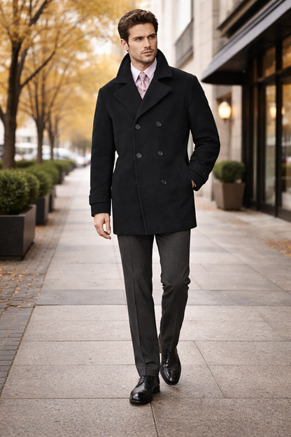 COAT08 Men'S Dress Coat Wool Blend,Broad Lapel High-Buttoned Collars Black Men'S Overcoat/Double Breasted Side Pocket - Image 7