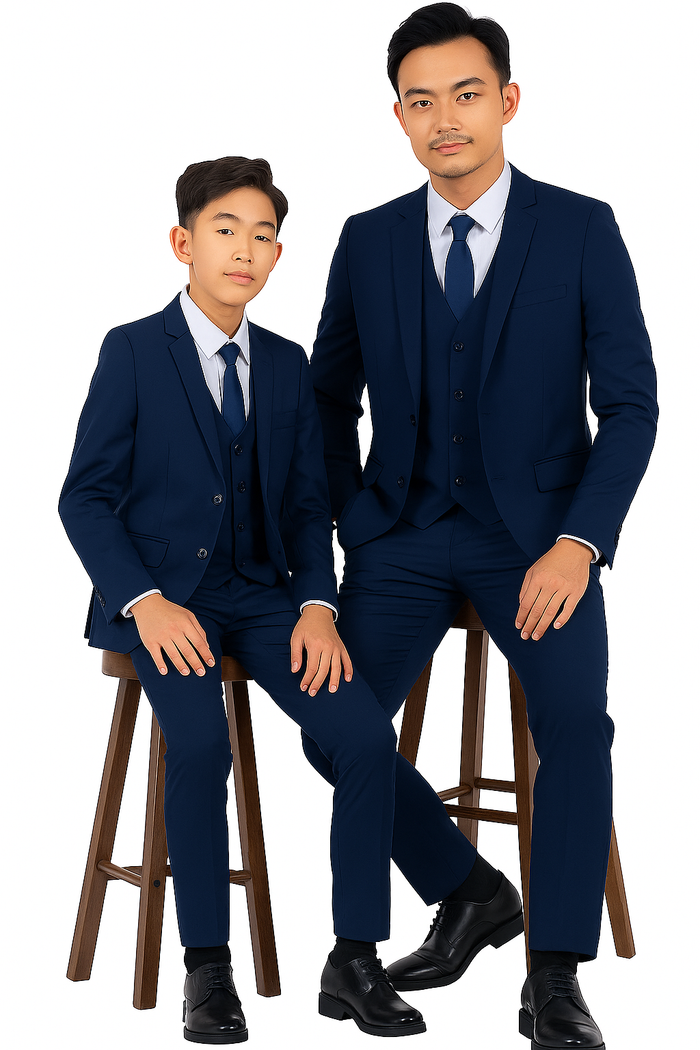 Father and Son Suits -  Cobalt Blue Boys Suit Perry Ellis Vested Boy's Wedding Suit in Cobalt Blue - Image 3