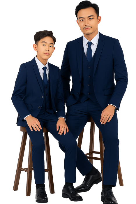 Father and Son Suits -  Cobalt Blue Boys Suit Perry Ellis Vested Boy's Wedding Suit in Cobalt Blue