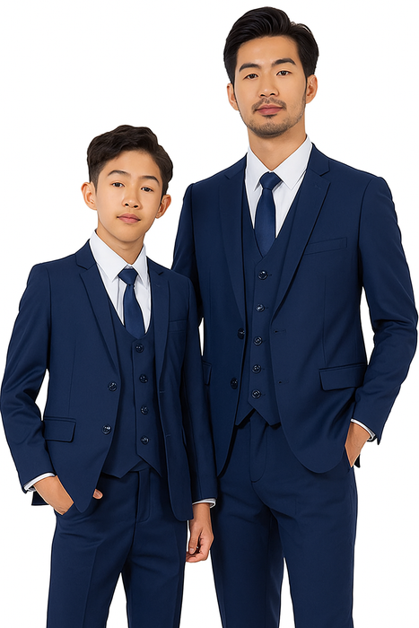 Father and Son Suits -  Cobalt Blue Boys Suit Perry Ellis Vested Boy's Wedding Suit in Cobalt Blue
