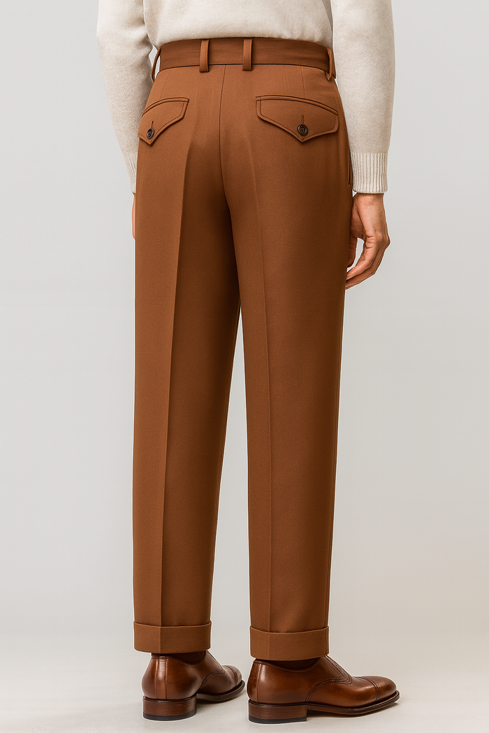 Mens Pant - Pleated Wide Leg - Copper - 100% Percent Wool Fabric