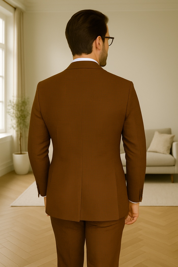 Wool Suit - Italian Made Business Suit by Statement Men's 3 Piece 100% Wool Suit - Micro Checker Pattern Modern Fit