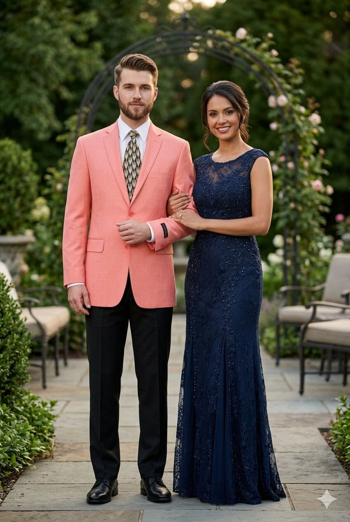 Mens Suit Blazer Jacket Two Button Stretch Sports Coats Classic Fit Living Coral