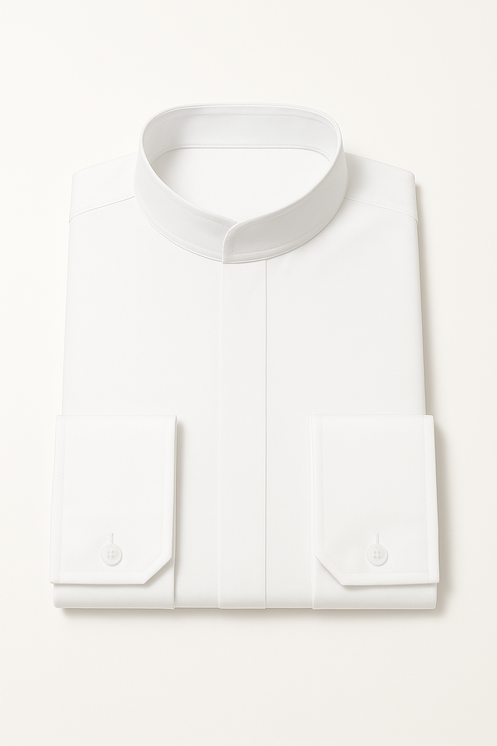 Men's Fashion Hidden Button French Cuff Mandarin Collarless Preacher Round Style Men's Dress Shirt - Image 4